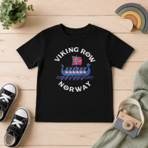 Pretty Viking Row Noway Ship With A Norwegian Flag Sail And Soccer Balls Along The Side Kids T-Shirt