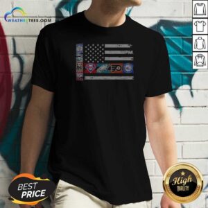 Top Philadelphia Sport Teams Phillies Eagles Flyers 76ers USA Independence Day Flag V-Neck Shirt