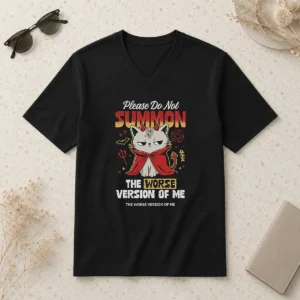Funny Please Do Not Summon The Worse Version Of Me Cat V-Neck Shirt