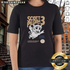 Scott Pilgrim Ladies Tee featuring art from 'Awesome: The Biggest, Most Exciting Adventure' Vol. 3, vibrant and stylish design.