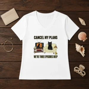 Official Cancel My Plans We Are Three Episodes Deep True Crime Black Cat Mystery V-Neck Shirt