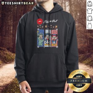 Premium Pizza Hut Mickey Mouse USA Patriotic Fireworks Hoodie featuring bold patriotic graphics on a comfortable pullover hoodie