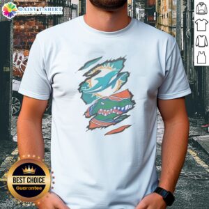 Official Miami Dolphins Florida Gators Ripped Skin Effect NFL NCAA Sport Shirt featuring a unique ripped skin design.