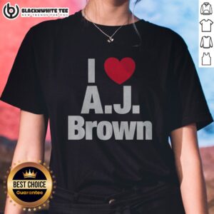 Top I Heart AJ Brown Philadelphia Eagles NFL Football Player Fan Sport Premium Ladies Shirt mockup showcasing vibrant colors.