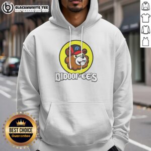 Top Bidoof Ees Bidoof Buc Ees Logo Hoodie in black with front graphic print on a comfortable pullover hoodie