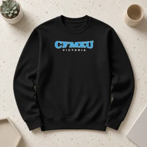 Awesome Cfmeu Victoria Blue Logo Sweater in vibrant blue with long sleeves and crew neck