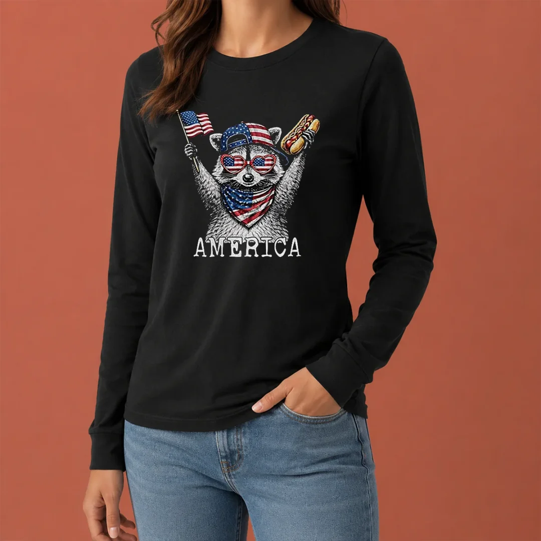 nice-america-raccoon-hot-dog-4th-of-july-patriotic-usa-animal-2026-long-sleeve-shirt Nice America Raccoon Hot Dog 4th Of July Patriotic USA Animal 2026 Long Sleeve Shirt