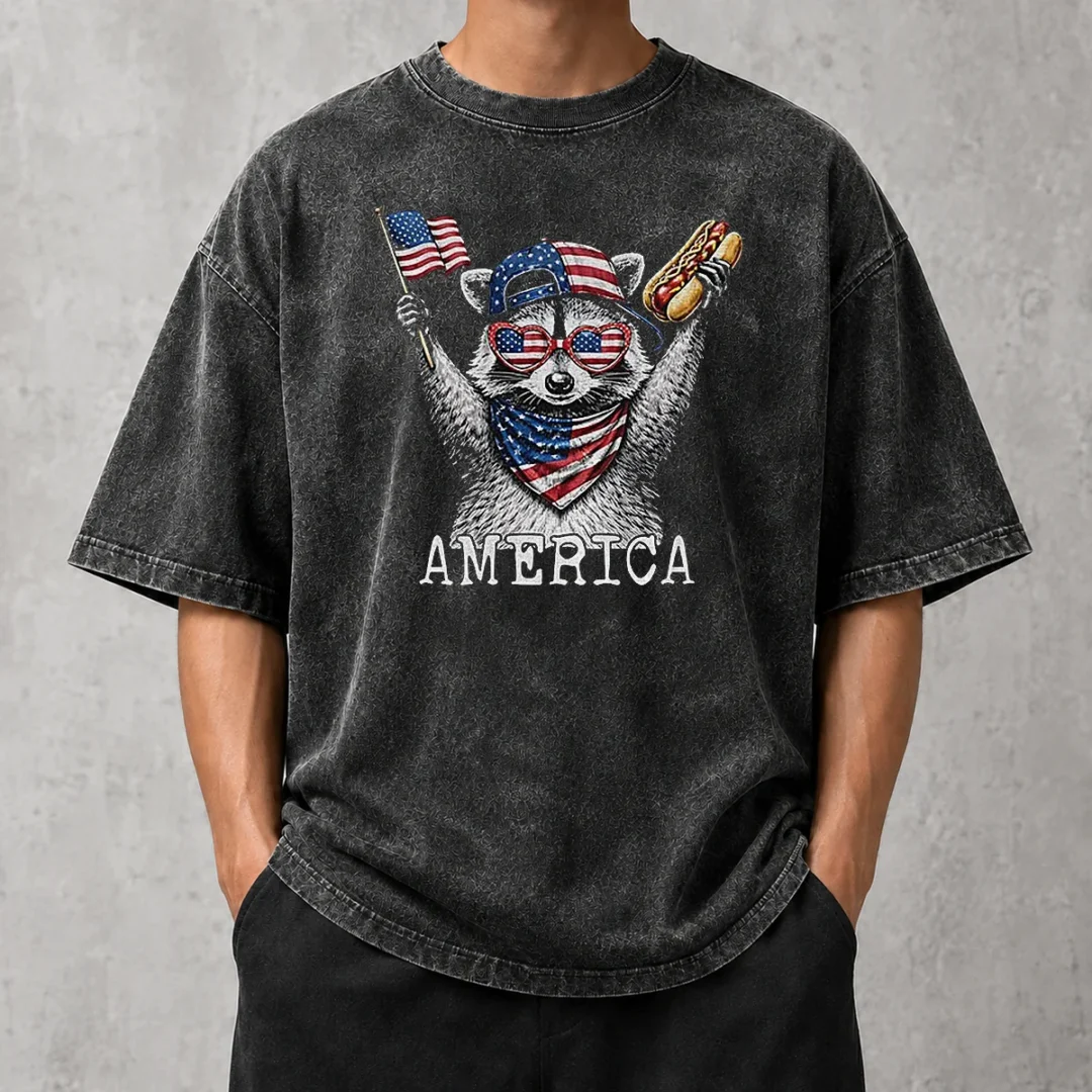 nice-america-raccoon-hot-dog-4th-of-july-patriotic-usa-animal-2026-washed-t-shirt Nice America Raccoon Hot Dog 4th Of July Patriotic USA Animal 2026 Washed T-Shirt