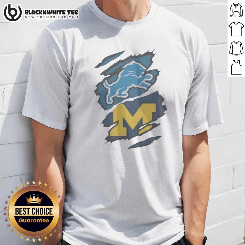 Nice Detroit Lions Michigan Wolverines Combined Logo Graphic Apparel Shirt Nice Detroit Lions Michigan Wolverines Combined Logo Graphic Apparel Shirt featuring a unique logo design