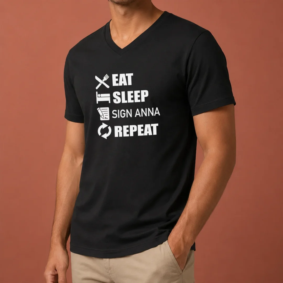 nice-eat-sleep-sign-anna-repeat-v-neck-shirt Nice Eat Sleep Sign Anna Repeat V-Neck Shirt