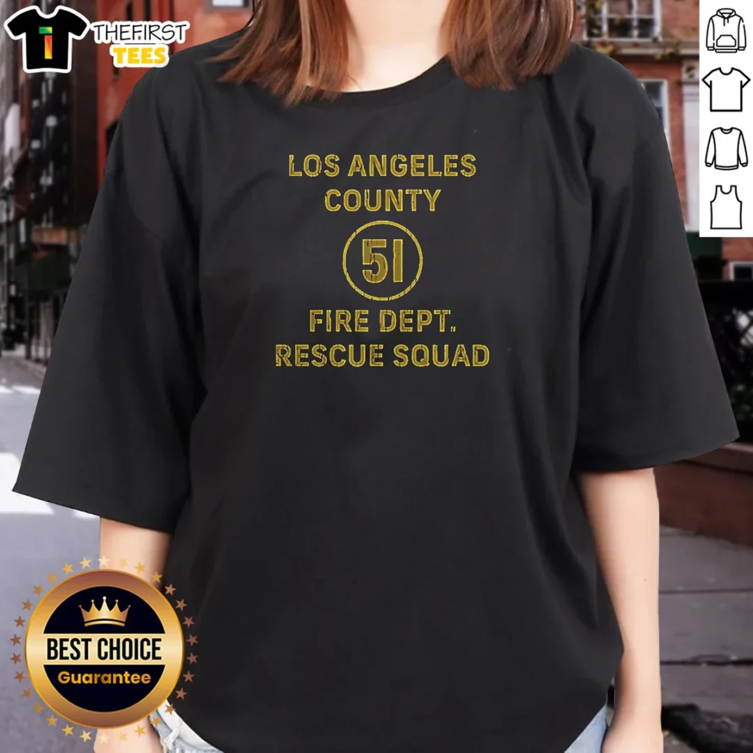 nice-los-angeles-county-fire-dept-51-rescue-squad-ladies-shirt Nice Los Angeles County Fire Dept 51 Rescue Squad Ladies Shirt in black, front view showing crew neck and short sleeves