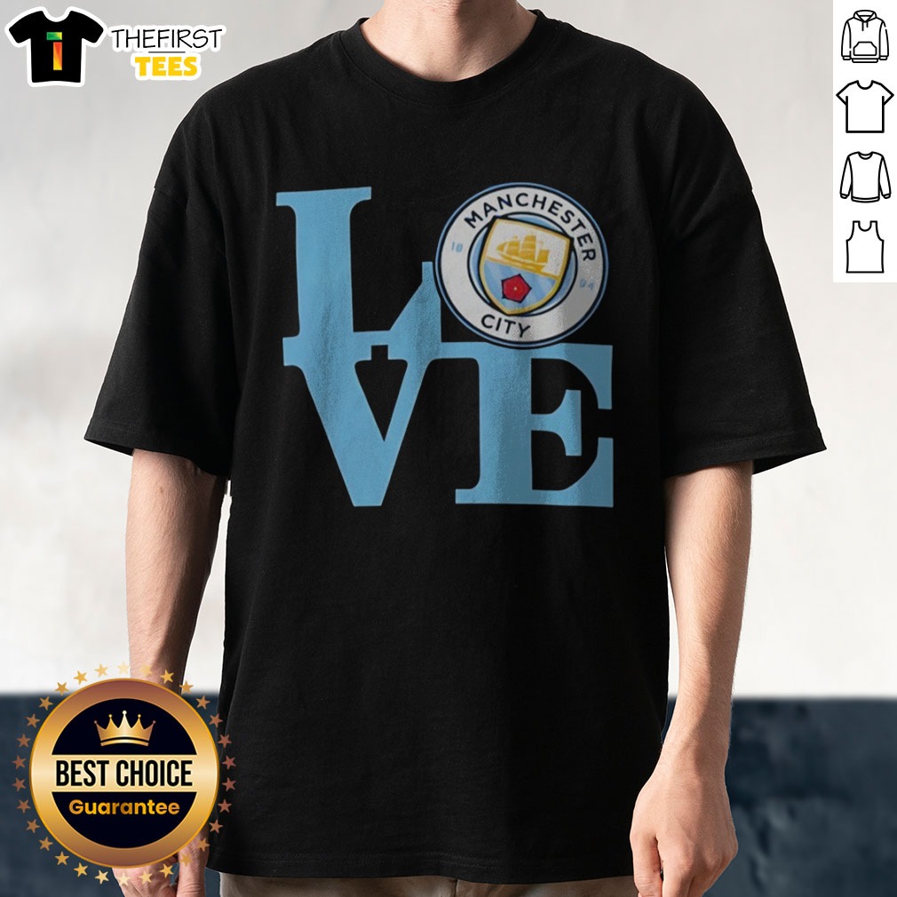 nice-manchester-city-love-logo-soccer-fan-apparel-premier-league-football-club-shirt-1 Nice Manchester City LOVE Logo Soccer Fan Apparel Premier League Football Club Shirt displayed on a hanger