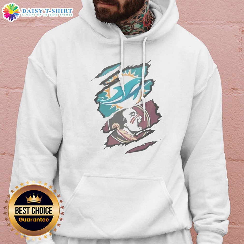 Nice Miami Dolphins Florida State Seminoles NFL NCAA Ripped Effect Hoodie Nice Miami Dolphins Florida State Seminoles NFL NCAA Ripped Effect Hoodie showcasing a unique ripped design.