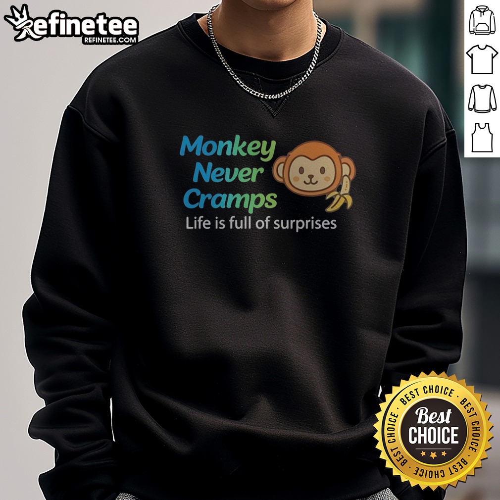 nice-monkey-never-cramps-life-is-full-of-surprises-sweatshirt Nice Monkey Never Cramps Life Is Full Of Surprises sweatshirt displayed on a clean background