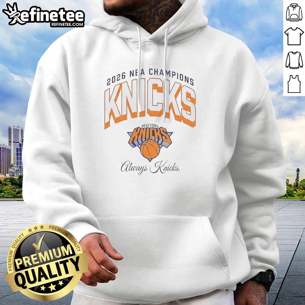 nice-new-york-knicks-2026-nba-champions-2026-curved-always-knicks-hoodie Nice New York Knicks 2026 NBA Champions 2026 Curved Always Knicks hoodie in navy blue with bold championship graphic