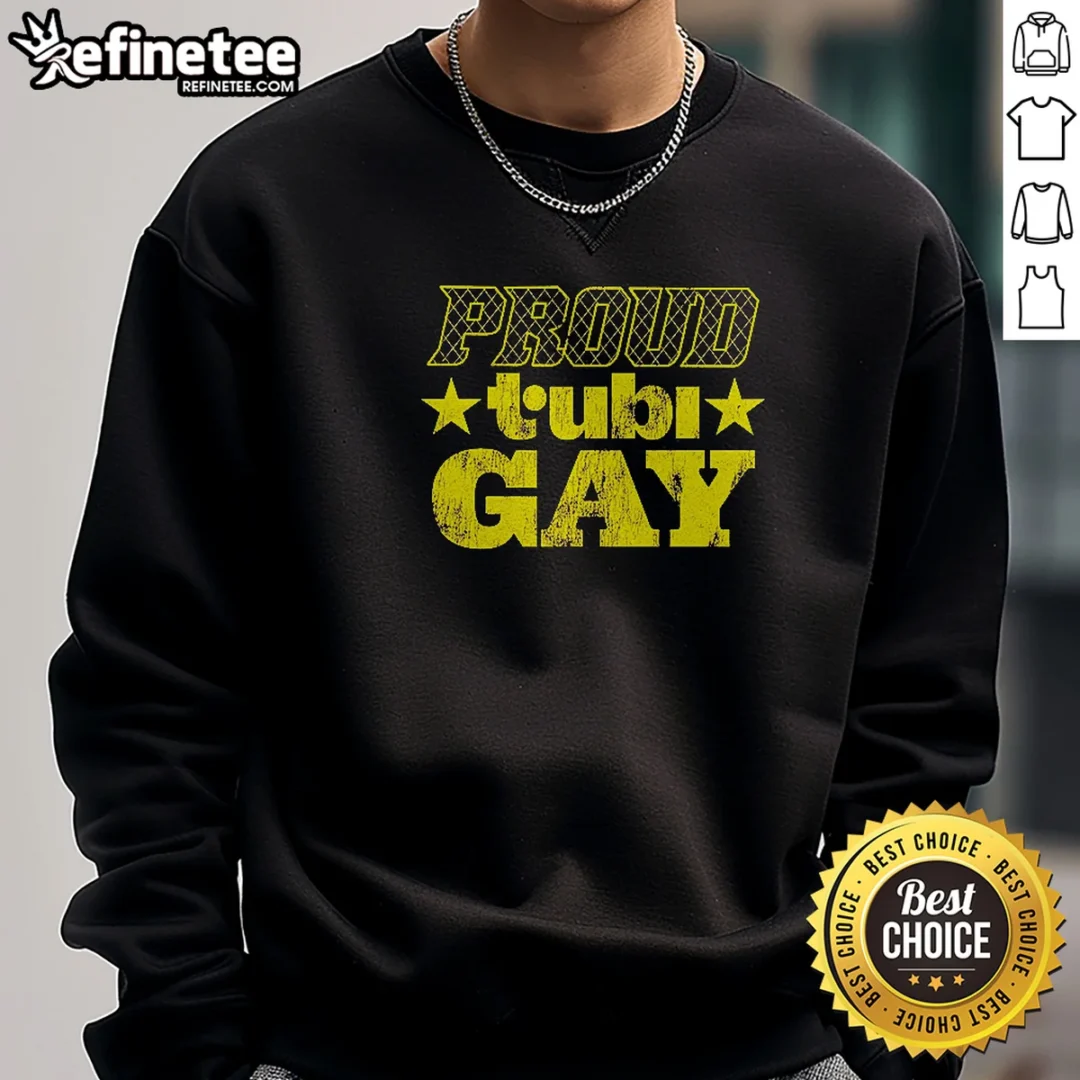 nice-proud-tubi-gay-lgbt-pride-month-sweatshirt Nice Proud Tubi Gay LGBT Pride Month sweatshirt in vibrant rainbow colors on a comfortable unisex crewneck