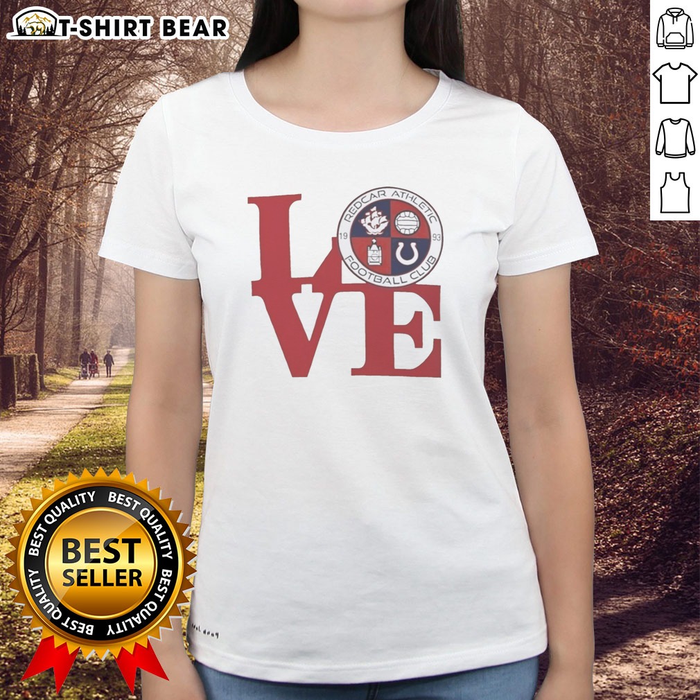 nice-redcar-athletic-football-club-love-logo-emblem-football-sport-fan-soccer-club-ladies-shirt Nice Redcar Athletic Football Club Love Logo Emblem Football Sport Fan Soccer Club Ladies shirt displayed on a hanger