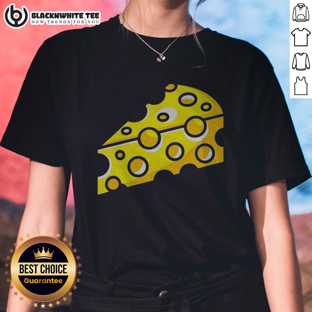 nice-swiss-cheese-hole-yellow-food-slice-dairy-snack-symbol-pattern-culinary-art-ladies-shirt Nice Swiss Cheese Hole Yellow Food Slice Dairy Snack Symbol Pattern Culinary Art Ladies Shirt displayed on a hanger