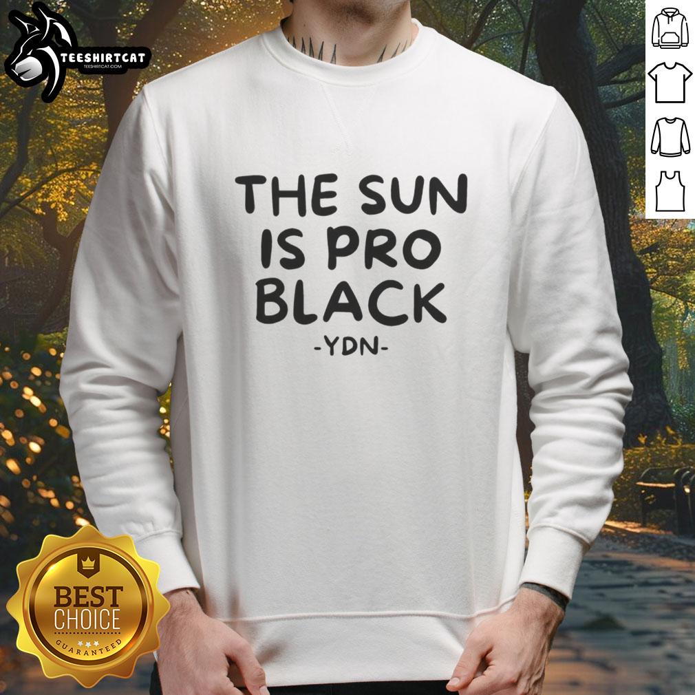nice-the-sun-is-pro-black-ydn-sweatshirt Nice The Sun Is Pro Black YDN sweatshirt displayed on a mannequin, showcasing its stylish design and vibrant colors.
