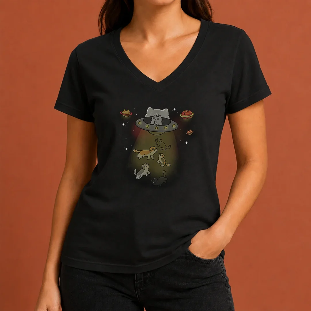 nice-ufo-meow-v-neck-shirt Nice UFO Meow V-Neck Shirt