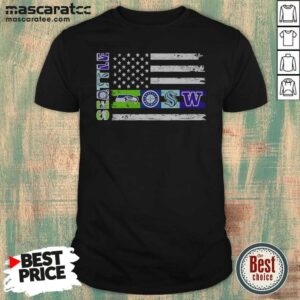 Good Seattle Sport Teams Seahawks Mariners Kraken Washington Huskies USA Independence Day Flag