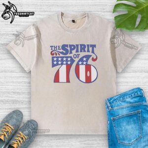 Alt Text: Vintage washed t-shirt featuring 'Awesome The Spirit of 76' design, perfect for retro fashion enthusiasts.