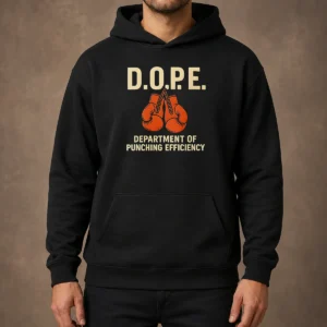 Official DOPE Department Of Punching Efficiency Hoodie in black, front view with bold white logo print