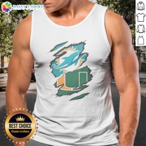 Pretty Miami Dolphins And Miami Hurricanes Ripped Logo Design Apparel Tank Top showcasing vibrant team logos