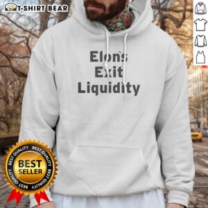 Original Elon Exit Liquidity Hoodie in black, featuring bold white text on front, displayed on a flat lay