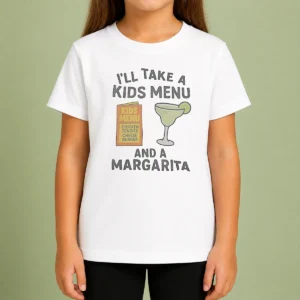 Good I'Ll Take A Kids Menu And A Margarita Kids Menu Kids T Shirt in bright colors on a child-sized garment