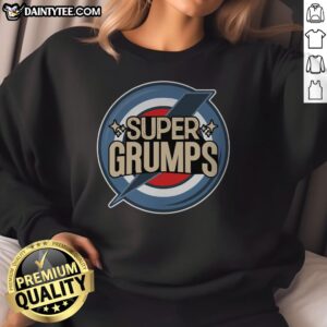 Top Super Grumps Sweatshirt featuring a fun and vibrant graphic design.