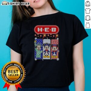 Original H E B Mickey Mouse USA Patriotic Fireworks Ladies Shirt featuring a patriotic Mickey Mouse design on a comfortable women's tee