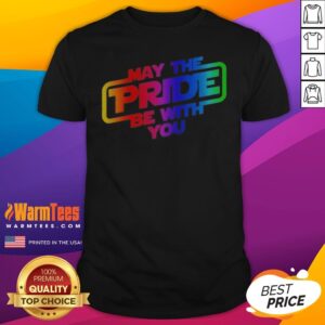 Funny Star Wars May The Pride Be With You LGBTQ Pride Rainbow Graphic shirt featuring a vibrant rainbow design