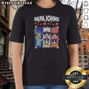 Pretty Papa Johns Mickey Mouse And Friends USA Patriotic Ladies Shirt featuring classic Disney characters with a patriotic USA theme
