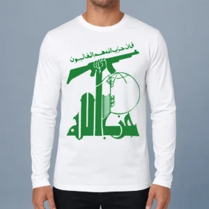 Official Flag Of Hezbollah Long Sleeve Shirt in yellow and green with clear logo print