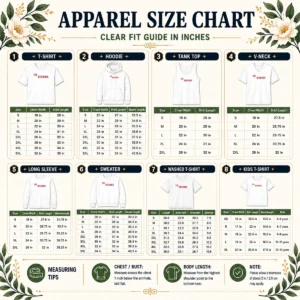 Size chart for Good Taya The Reminder with measurements in inches and centimeters
