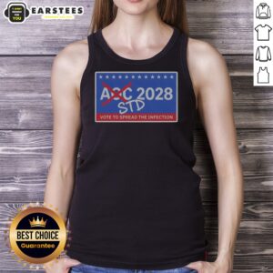 Official AOC 2028 STD Vote To Spread The Infection tank top in a vibrant design for casual wear.