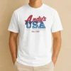 Official Andys USA Frozen Custard And Freedom Since 1986 t shirt in classic fit, front view with bold graphic print