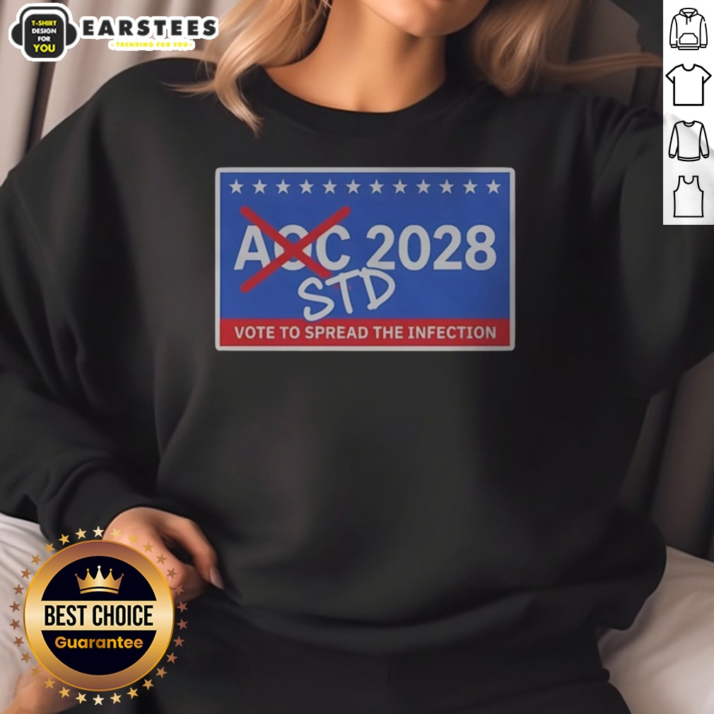 official-aoc-2028-std-vote-to-spread-the-infection-sweatshirt Official AOC 2028 STD Vote To Spread The Infection sweatshirt showcasing a bold graphic design.