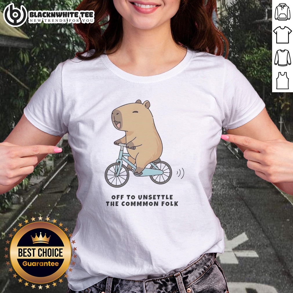 official-capybara-driving-bicycle-off-to-unsettle-the-commmon-folk-funny-meme-illustration-ladies-shirt Official Capybara Driving Bicycle Off To Unsettle The Commmon Folk Funny Meme Illustration Ladies Shirt on a vibrant background