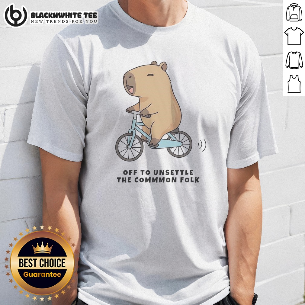 official-capybara-driving-bicycle-off-to-unsettle-the-commmon-folk-funny-meme-illustration-shirt Official Capybara Driving Bicycle Off To Unsettle The Commmon Folk Funny Meme Illustration Shirt showcasing a humorous design.