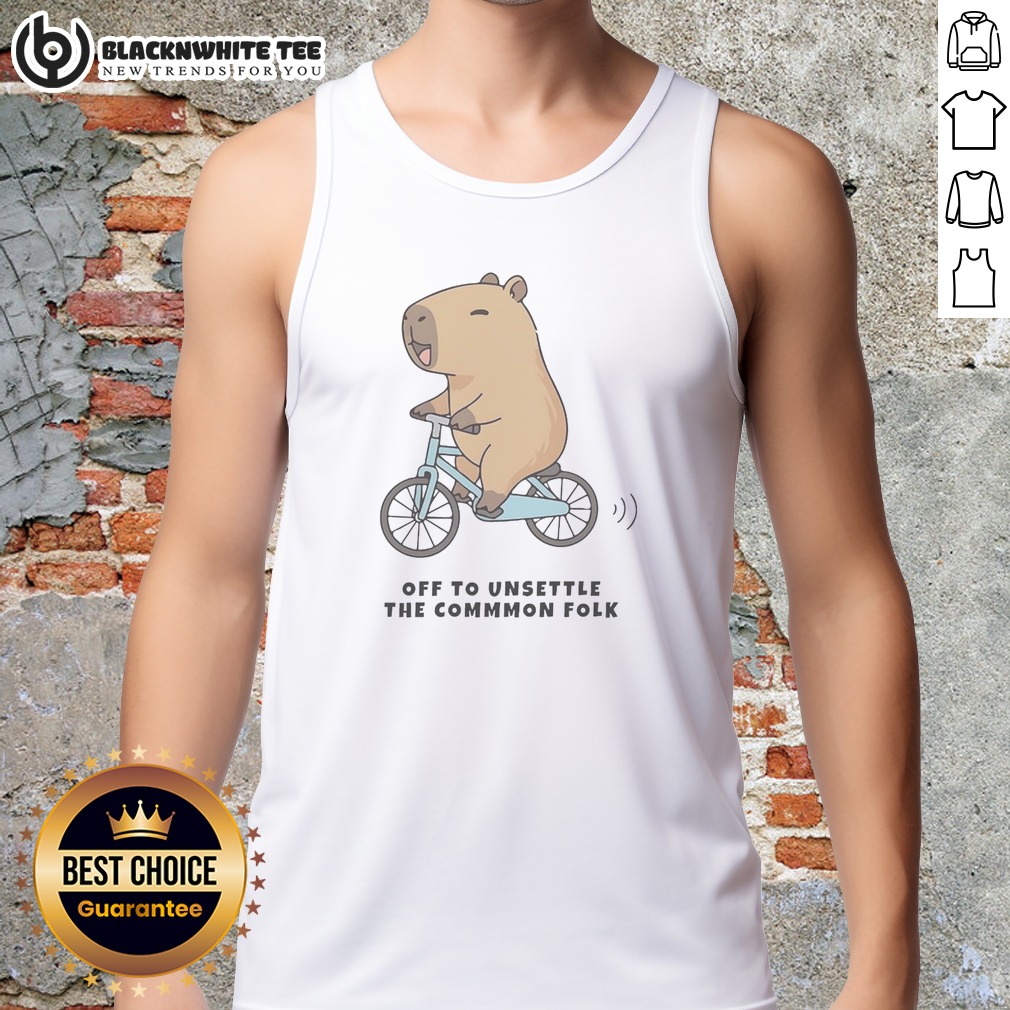 Official Capybara Driving Bicycle Off To Unsettle The Commmon Folk Funny Meme Illustration Tank Top Official Capybara Driving Bicycle Off To Unsettle The Commmon Folk Funny Meme Illustration Tank Top featuring a humorous design.