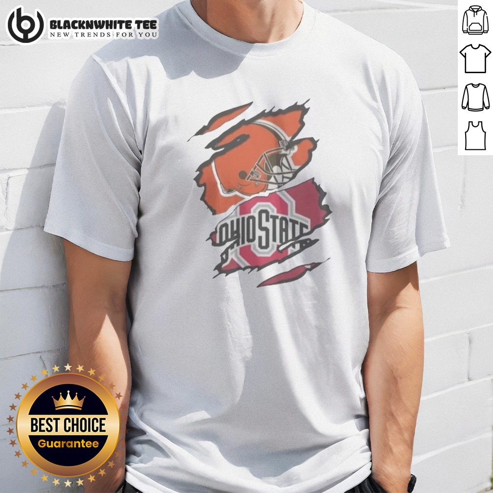 Official Cleveland Browns And Ohio State University Logo Torn Shirt Official Cleveland Browns And Ohio State University Logo Torn Shirt featuring a distressed design.