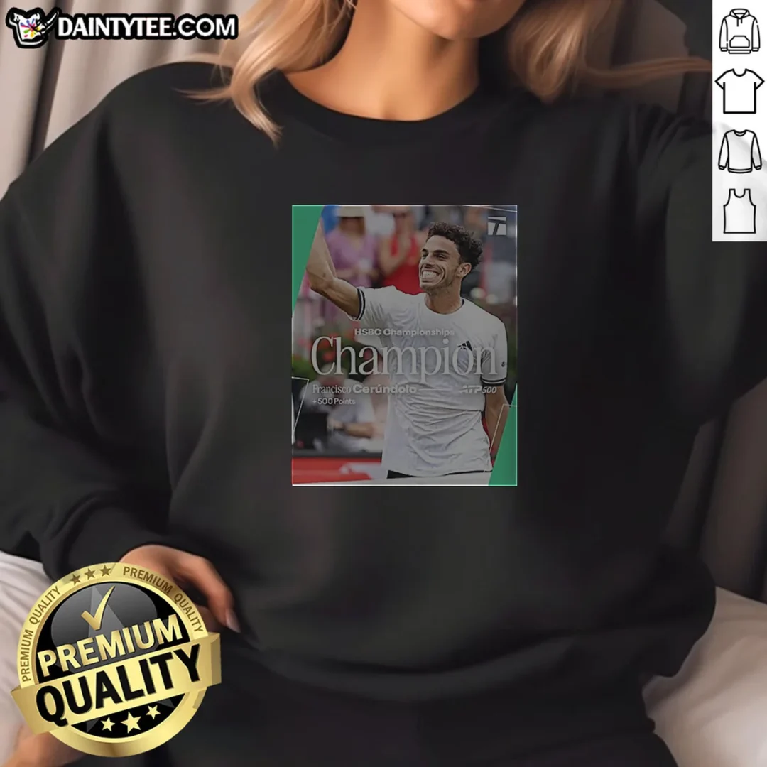 official-hsbc-championships-champion-francisco-cerndolo-atp-500-sweatshirt Official HSBC Championships Champion Francisco Cerndolo ATP 500 Sweatshirt in navy blue, featuring championship logo and comfortable fit