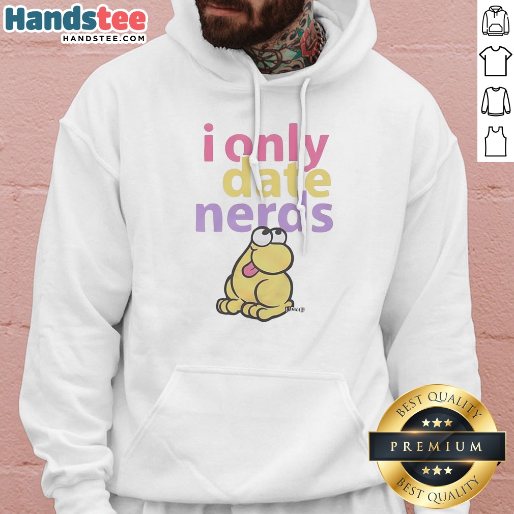 official-i-only-date-nerds-colorful-bold-text-cartoon-worm-character-fun-hoodie Official I Only Date Nerds Colorful Bold Text Cartoon Worm Character Fun Hoodie in vibrant colors on a comfortable pullover