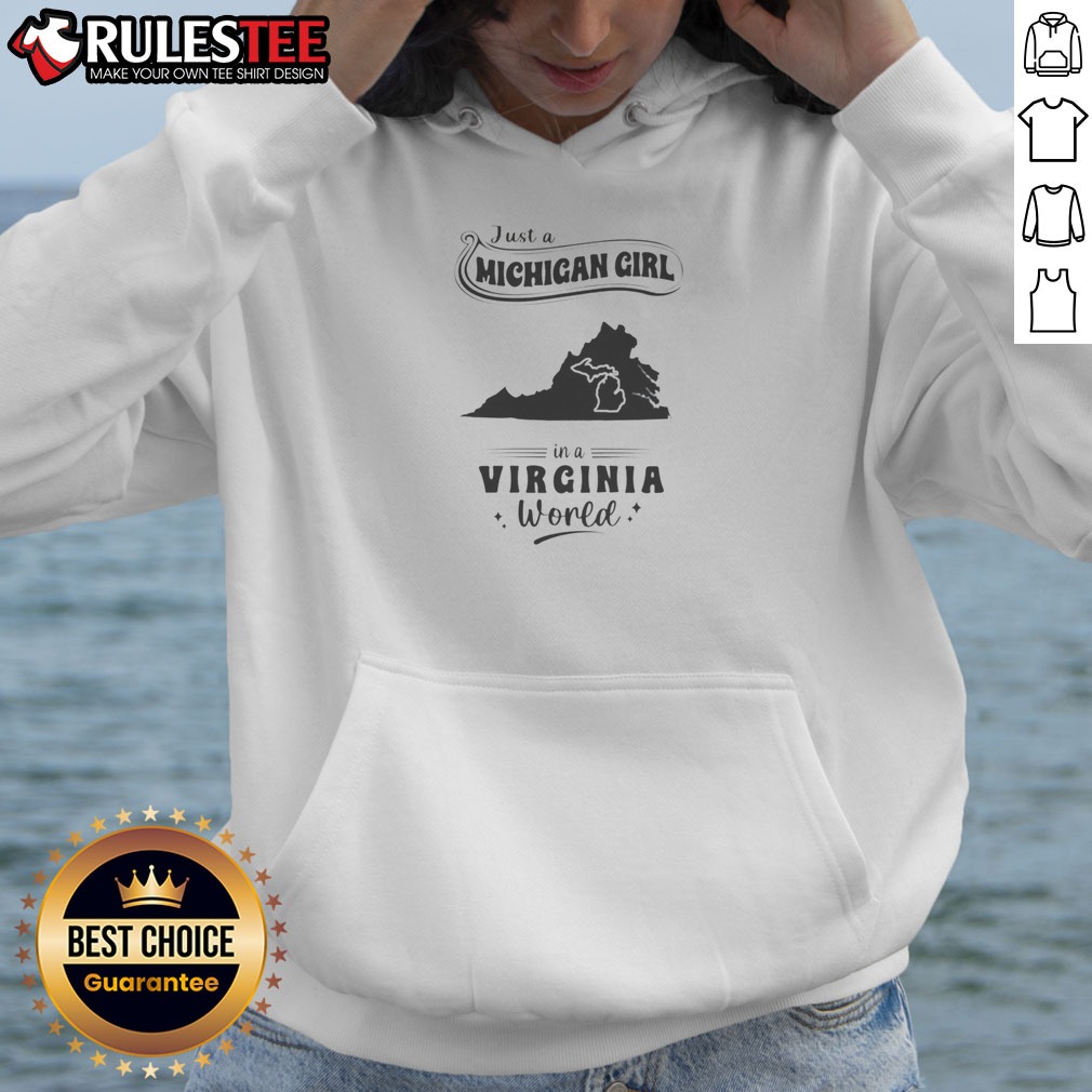 official-just-a-michigan-girl-in-a-virginia-world-hoodie Official Just A Michigan Girl In A Virginia World Hoodie in dark gray, comfortable pullover with front pocket and drawstring hood