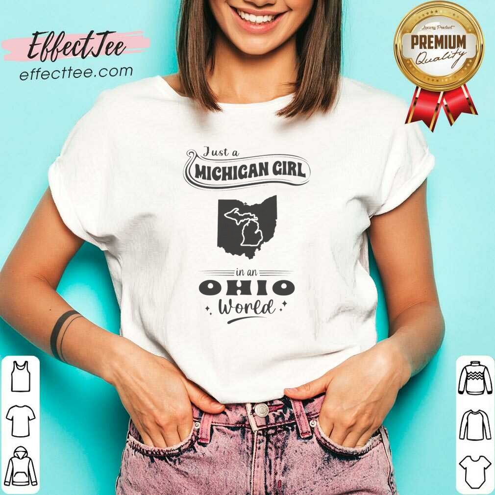 official-just-a-michigan-girl-in-an-ohio-world-v-neck-optimized Official Just A Michigan Girl In An Ohio World v neck optimized women's fitted shirt in heather gray