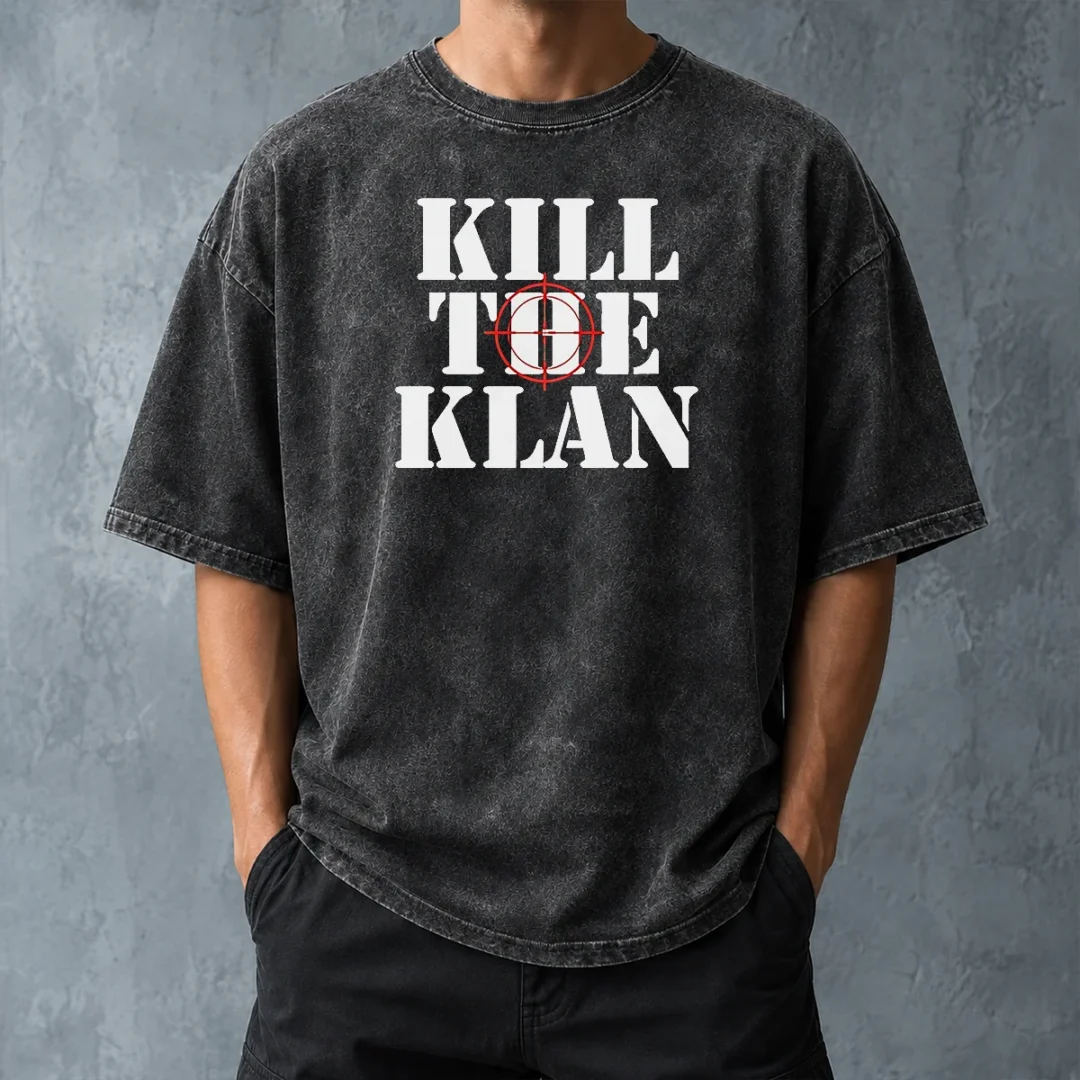official-kill-the-klan-anti-racism-crosshair-target-graphic-statement-washed-t-shirt-washed-tshirt Official Kill The Klan Anti Racism Crosshair Target Graphic Statement Washed T Shirt in soft washed fabric with bold front print
