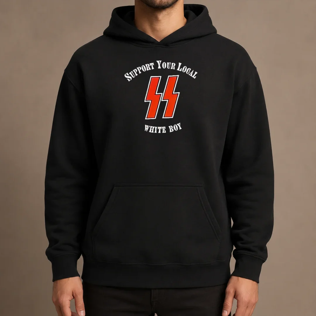 official-lightning-bolts-support-your-local-white-boy-hoodie Official Lightning Bolts Support Your Local White Boy Hoodie in black, featuring bold lightning bolt graphics on front