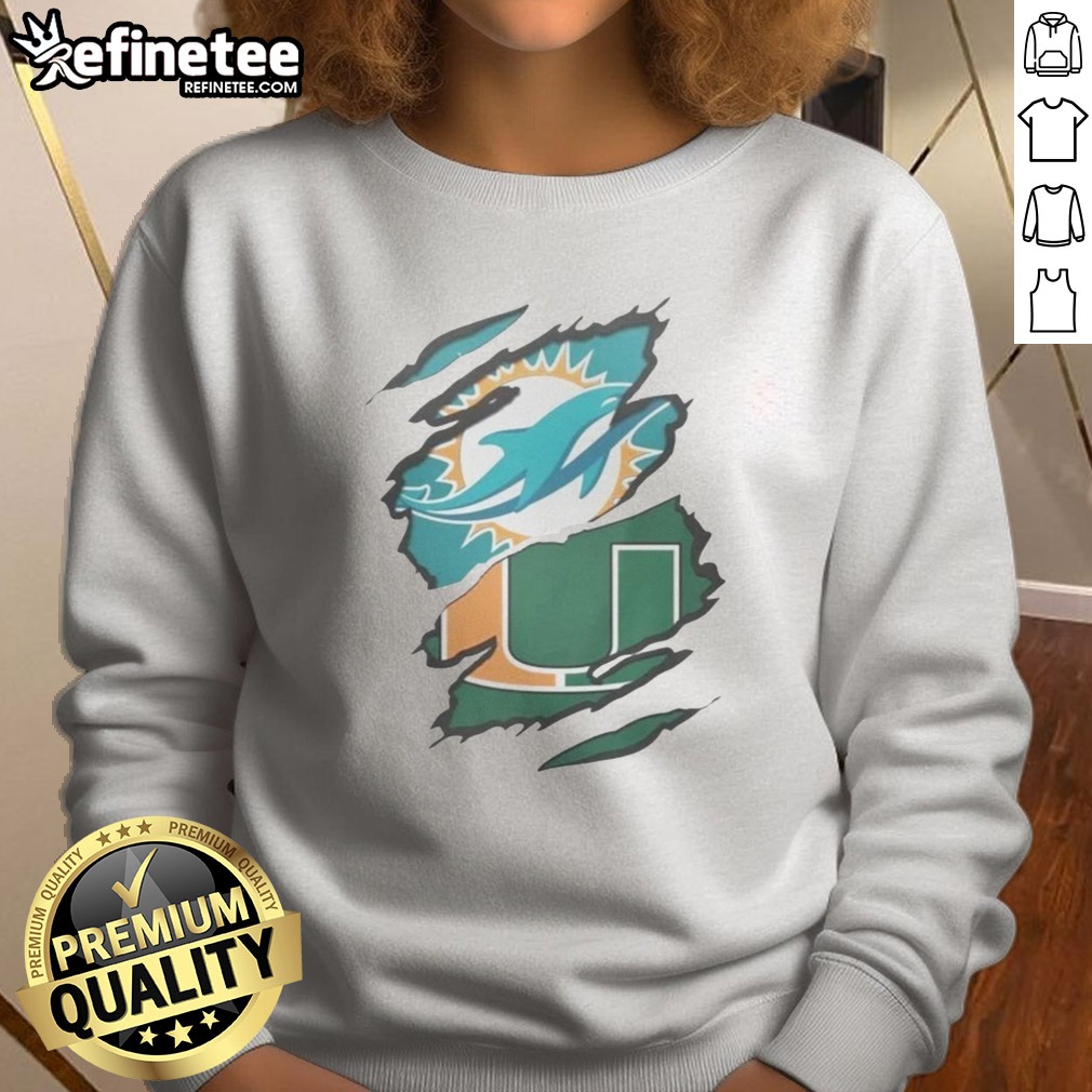 official-miami-dolphins-and-miami-hurricanes-ripped-logo-design-apparel-sweatshirt Official Miami Dolphins And Miami Hurricanes Ripped Logo Design Apparel sweatshirt featuring vibrant team logos